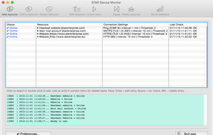 Main window with monitored resources (like websites, mail accounts, web-apps)