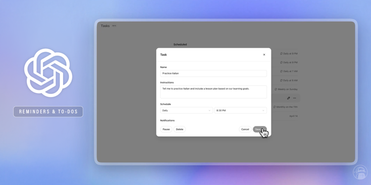 OpenAI now allows you to schedule reminders and to-dos in ChatGPT with a new Tasks feature image