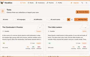 Instantly find something to read from a collection of public texts shared by other learners. Contribute your own stories, or use AI to generate new ones.