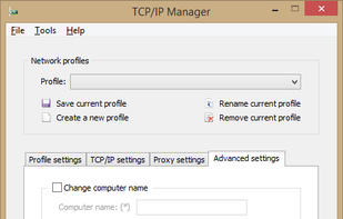 Main window - Advanced settings tab (TCP/IP Manager v4.0.0.22)