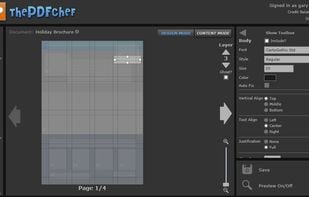 This screen shows The PDF Chef in Design Mode where a user designs their template or customises another one.