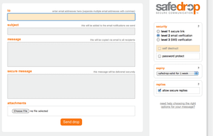 Security options include self destruct, sms and email tokens