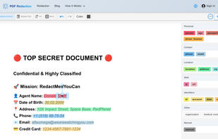 AI-powered PII detection and manual redaction