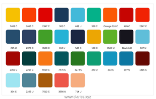 A sample of downloaded colors from a scanned image  in Pantone 