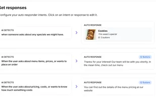 Configure intents and send responses (text, buttons, quick replies, image cards)