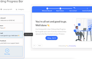 This is a Kompassify onboarding progress bar,  a powerful step-by-step tool to help you pilot your users in their onboarding journey from the moment they signup to their "Aha!" moment.