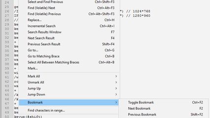 Search menu and Bookmark submenu