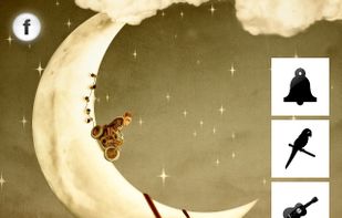 music box scene with bells, birds, guitar and piano