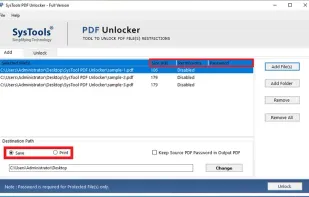Save option will let users to save the unlocked PDF documents at the selected destination location.
Print option will directly print the unlocked PDF files.
