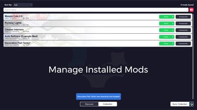 UI to manage installed mods used by the Unity Plugin