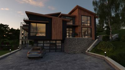 Modern home by night in 3D