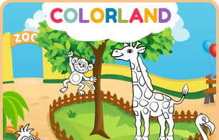 Colorland: Coloring and Sounds for Kids - zoo coloring scene, monkey, giraffe, peacock, flaming, gorilla