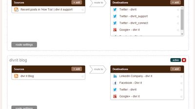 Route are a grouping of one or more feeds and social destinations so you save time when you’re posting to social media. You can create unlimited Routes.