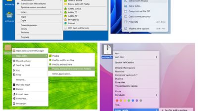 Context menus on different systems: Windows, Windows 11, Linux, macOS