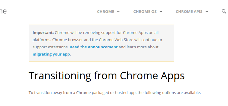 Chrome Apps will be discontinued starting now, fully by June of 2022 image