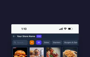 Mobile-friendly POS interface optimized for phones and tablets with a touch-based menu layout.