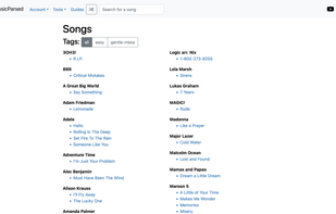 Screenshot of the homepage of musicparsed.com