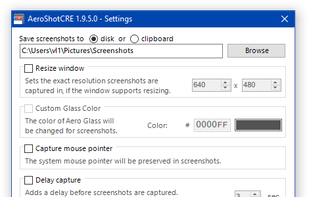 AeroShotCRE settings window
