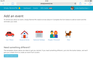 Simply Remind Me includes a number of templates for some common, every-day events.