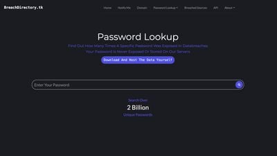 Password lookup page to find out how many times a specific password was leaked.