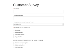 An example customer survey form created with Awesome Forms.
