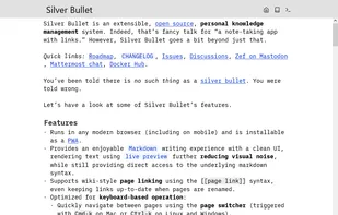 Main page, showing normal text. This is all Markdown, and selecting any text will expose the Markdown syntax.