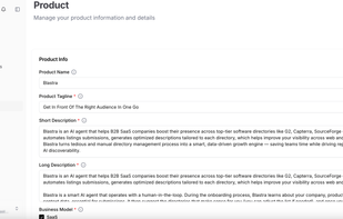 One form with the core product and company data
