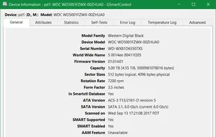 Drive information window - General information