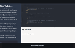 A screenshot of one of Cratecode's lessons on HTML.
