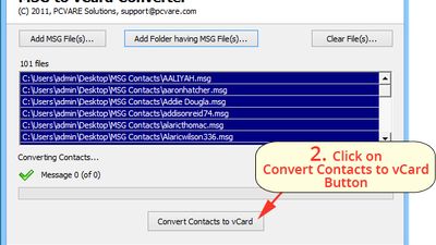 Now Click on Convert Contacts to vCard button to Start the Process