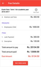 Fee management view in mobile app