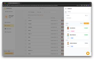 Invitation view with guests and their RSVP