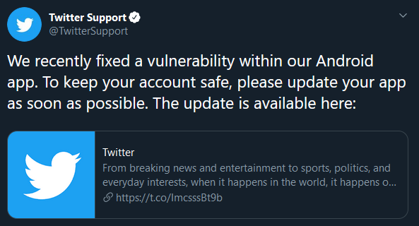 Update Twitter for Android as soon as possible to patch a serious security flaw image