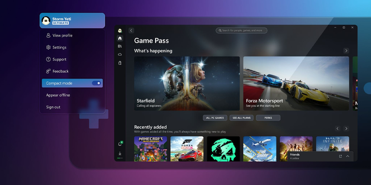 Microsoft introduces compact mode for Xbox PC app to enhance handheld gaming experience