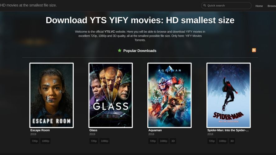 YTS.vc Download movies at smallest size in 720p 1080p and 3D