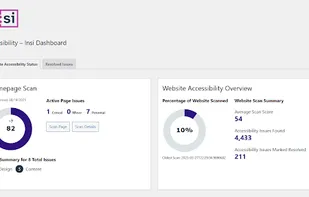 Insi's intuitive dashboard transforms complex accessibility data into clear, actionable insights. See your website's accessibility score, active issues, and progress at a glance - no technical expertise required.