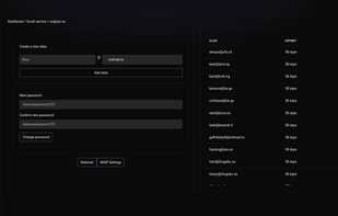 Email alias page, add up to 7 aliases per domain.