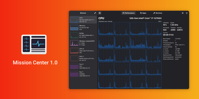 Mission Center 1.0 brings Magpie backend, SMART data, and per-process network monitoring image