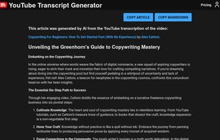 Generate an article from any YouTube video using AI.