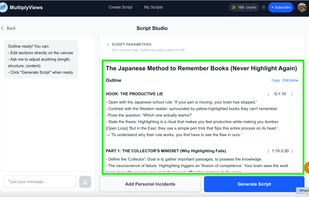 Generate Outline / chat and modify Outline