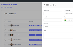 Bookme Staff Member panel ;add member