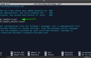 Arrow points to line in bilibop.conf file that enables the program on every boot.