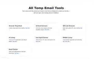 Complete privacy toolkit with temp email generator, QR tools, IP lookup, WHOIS lookup, email checker and more.