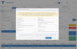Hazmat Compliance
Avoid sanctions and supply chain disruptions.  Transtream Parcel TMS Enterprise Shipping Software puts hazmat controls in place where you need them.

Automate hazmat classification processes
Flag hazmat SKUs during the shipping process
Automatically generate DOT forms and documents
Store all transaction data for a complete audit trail