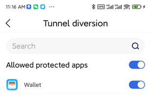 tunnel diversion function: help the user to determine which app is allowed to access the vpn