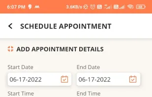 Adding appointment in VAMS mobile app