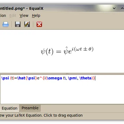 EqualX Editor window Type LaTeX, and EqualX shows your equation. 