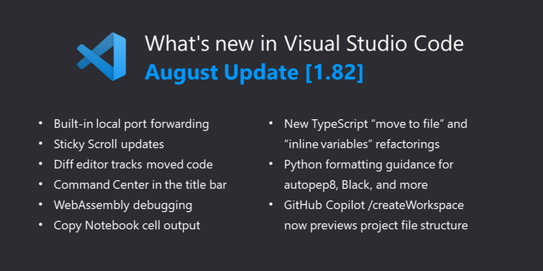 Visual Studio Code 1.82 released with TypeScript 5.2, Dev Container and more image