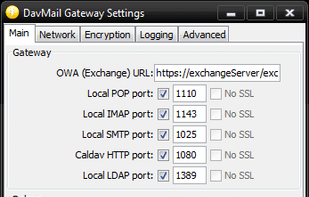 Main settings screen