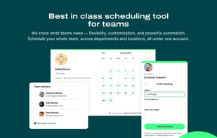 Best In Class Scheduling Tool For Teams

Customise your booking page to suit the way you work.
Create a scheduling experience that is unique for your business with multiple display options and customizable notifications so your clients have the best scheduling experience.

